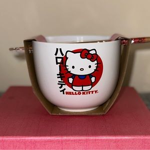 Hello Kitty Ceramic Bowl With Chopsticks